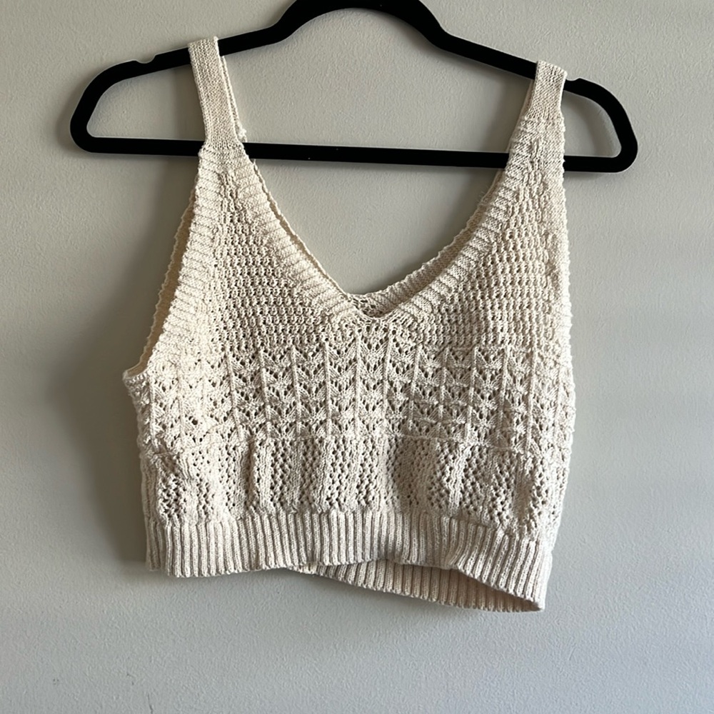 Anthropologie cream/tan XS cropped cardigan button up sweater with matching tank - Picture 2 of 4